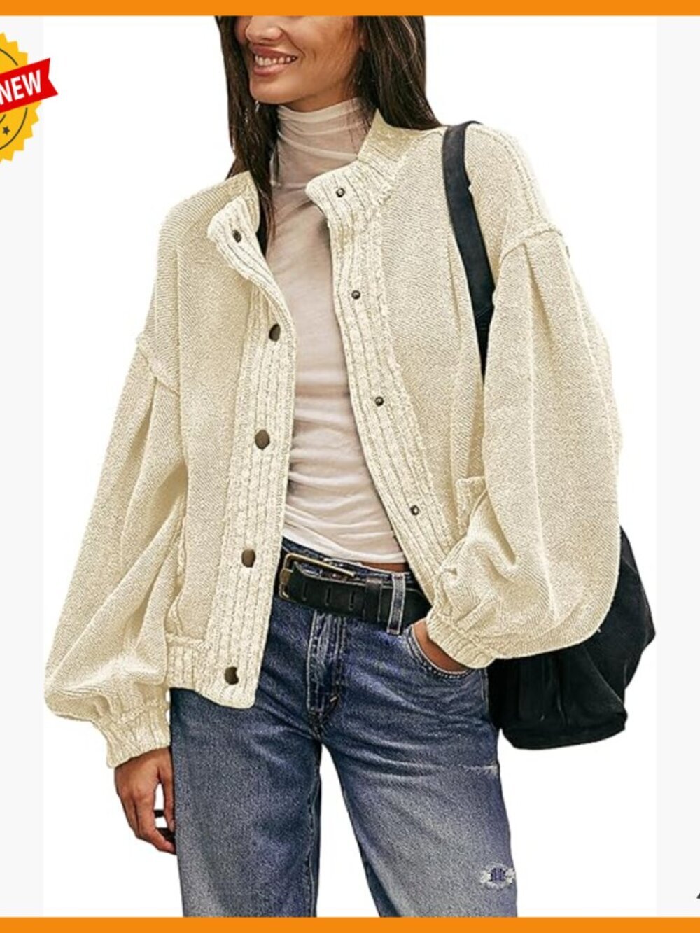 Loose Fit Ribbed Knit Cardigan Jacket with Pockets